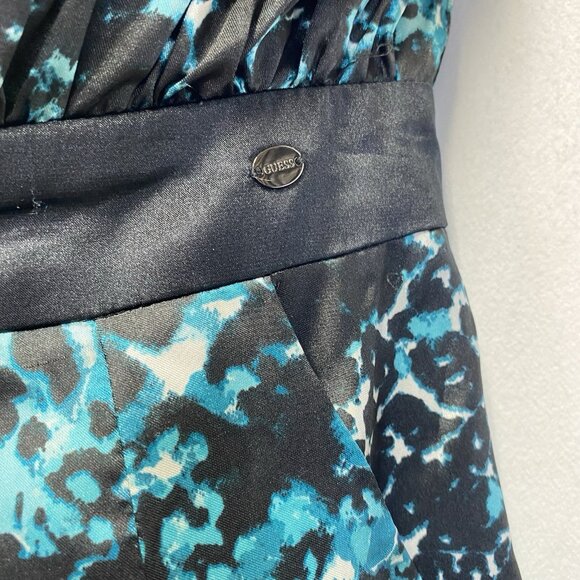 GUESS Satin Strapless Pleated V-Notched Mini Dress Women Size 6 Black Multicolor - Picture 7 of 16